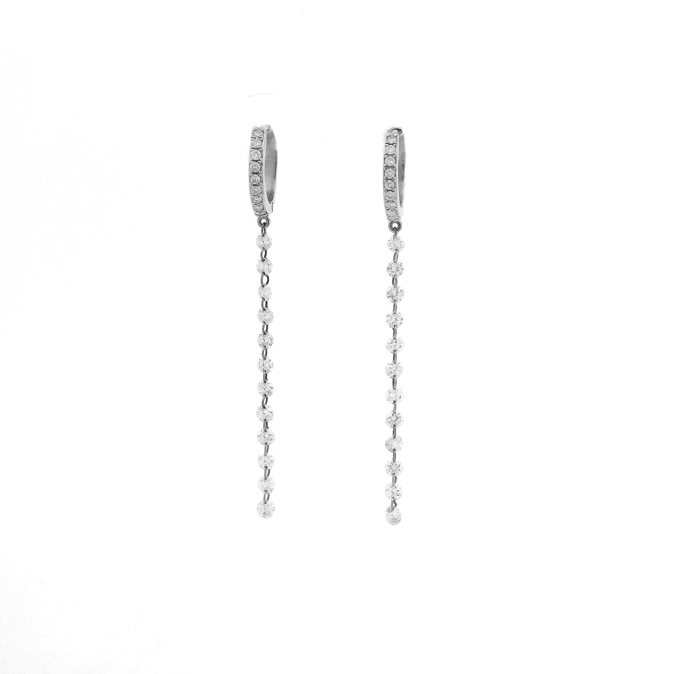 Earrings White Gold 18K Gold Invisible Set Laser Drilled Drop Diamond Huggie Hoops Earrings