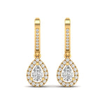 Earrings Yellow Gold / 14K Halo Pear Diamond Drop  Earrings, Lab Grown