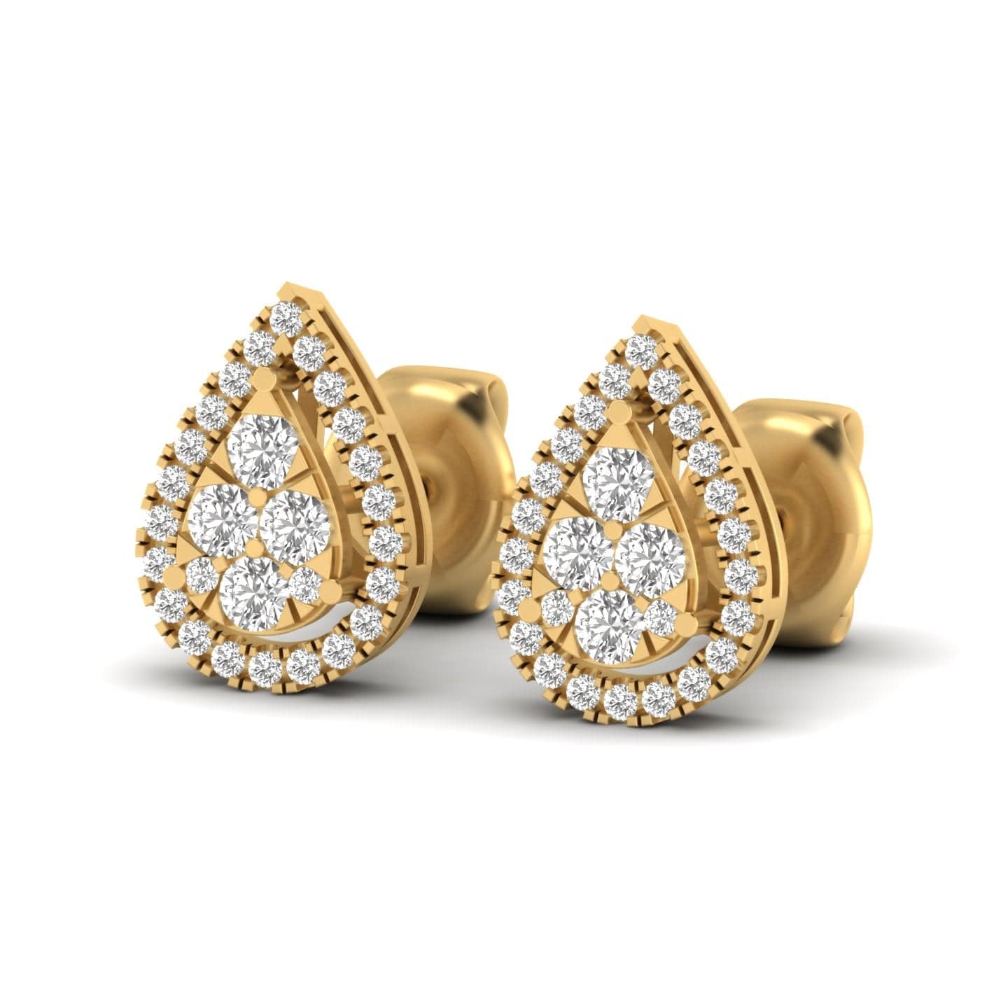 Earrings Yellow Gold / 14K Halo Pear Diamond Stud Earrings, Lab Grown