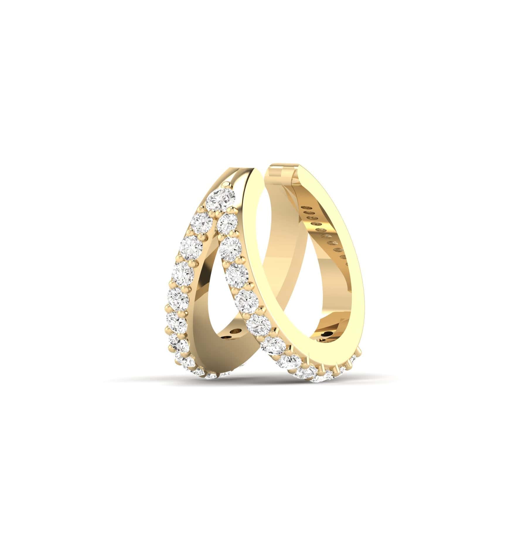 Earrings Yellow Gold 14K or 18K Gold Two Hoop Pave Diamond Cuff Earring, lab grown