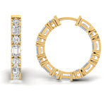 Earrings Yellow Gold / 14K Round and Emerald Cut Diamond Hoop Earrings Lab Grown