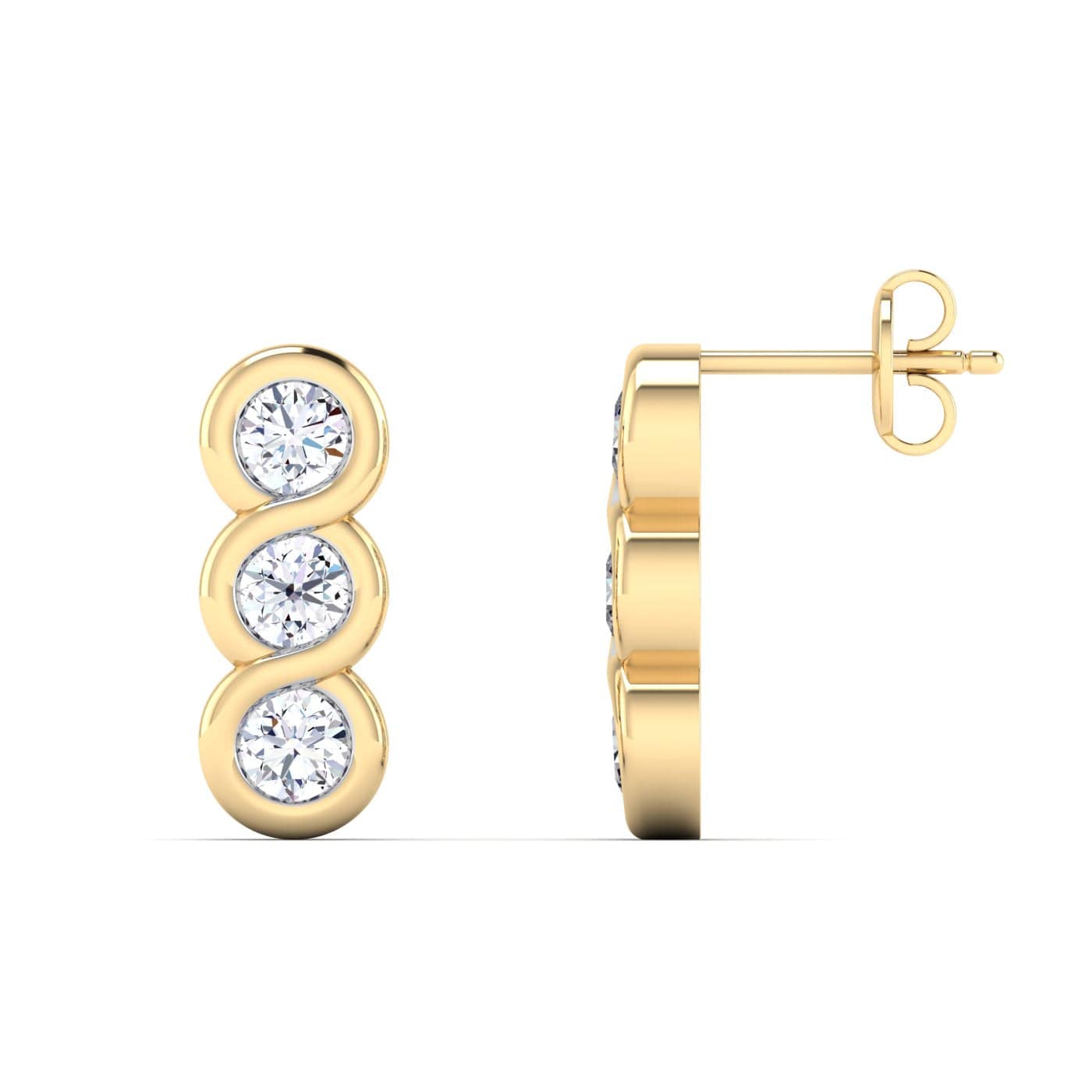 Earrings Yellow Gold / 14K Trio Diamond Drop Earrings, Lab Grown