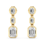 Earrings Yellow Gold / 14K Trio Emerald Cut Diamond Bezel Set Drop Earrings, Lab Grown