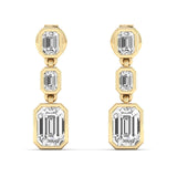 Earrings Yellow Gold / 14K Trio Emerald Cut Diamond Bezel Set Drop Earrings, Lab Grown