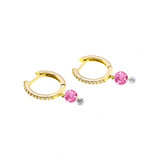 Earrings Yellow Gold 18K Gold Drilled Pink Sapphire Huggie Hoops Earrings