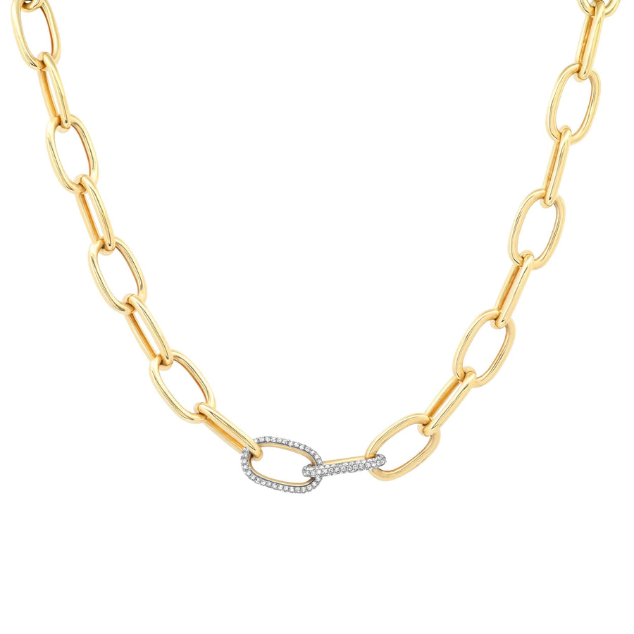 Necklace 14K Gold Two Pave Links Paper Clip Chain Necklace