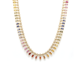 Necklace 16" / Yellow Gold / 14K 14 & 18K Diamond & Rainbow Sapphire Dot-Dash Necklace