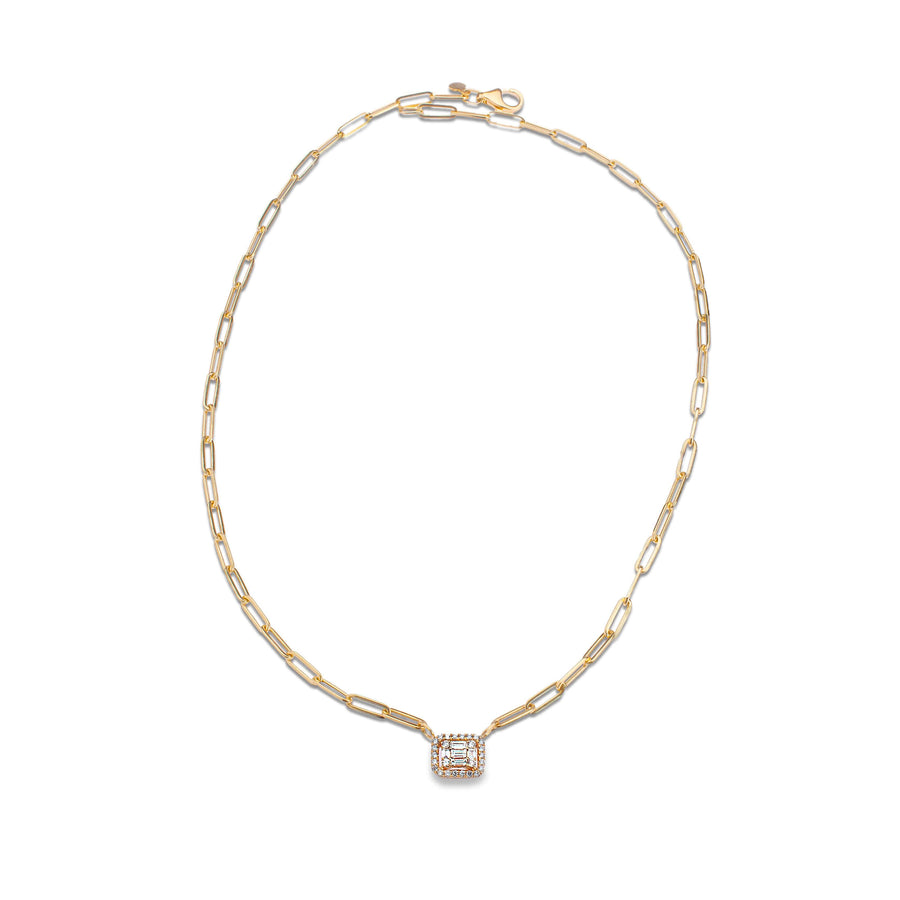 Necklace 16" / Yellow Gold / 14K Diamond on Diamond Pendant Paper Clip Chain Necklace