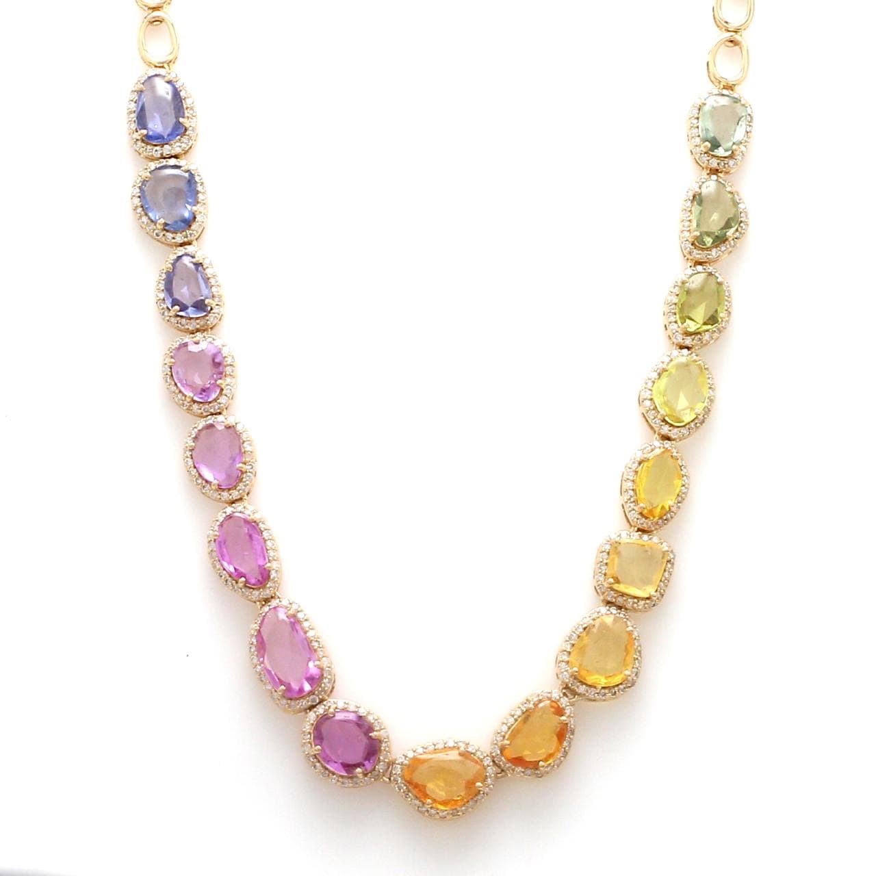 Necklace 16" / Yellow Gold / 18K 18K Rose cut Rainbow Sapphire and Diamond Necklace Necklace