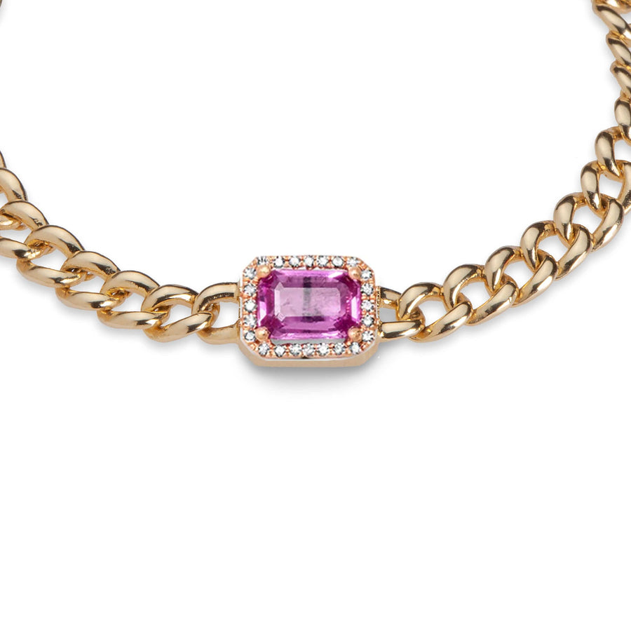 Necklace Pink Sapphire and Diamond Cuban Link Chain Necklace