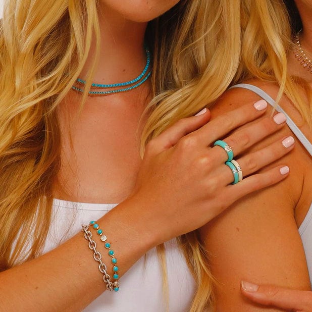 Necklace Turquoise and Diamond Tennis Necklace 4-Prong