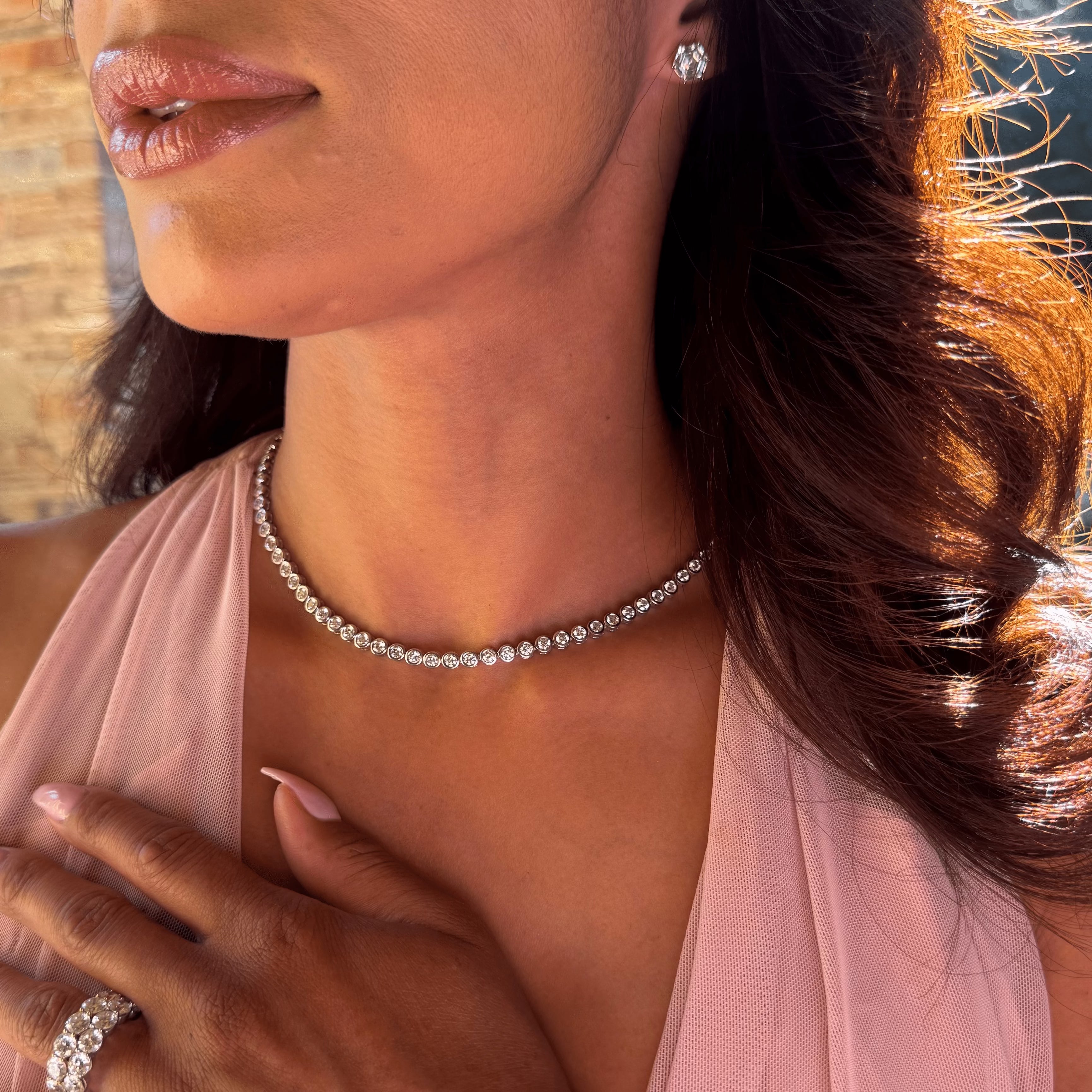 Necklaces 14K & 18K Gold Bezel Set Round Brilliant Diamond Necklace, Lab Grown, 9.8-10.5 carats