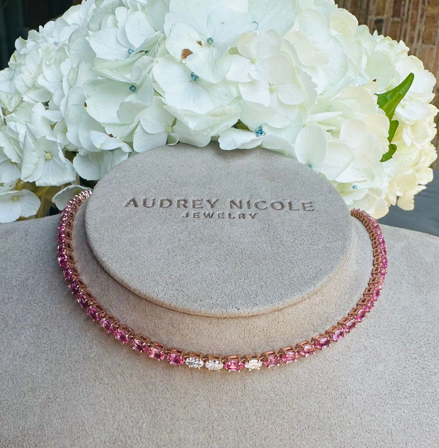 Necklaces 14K & 18K Gold East West Oval Cut Pink Sapphire & Diamond Necklace & Bracelet
