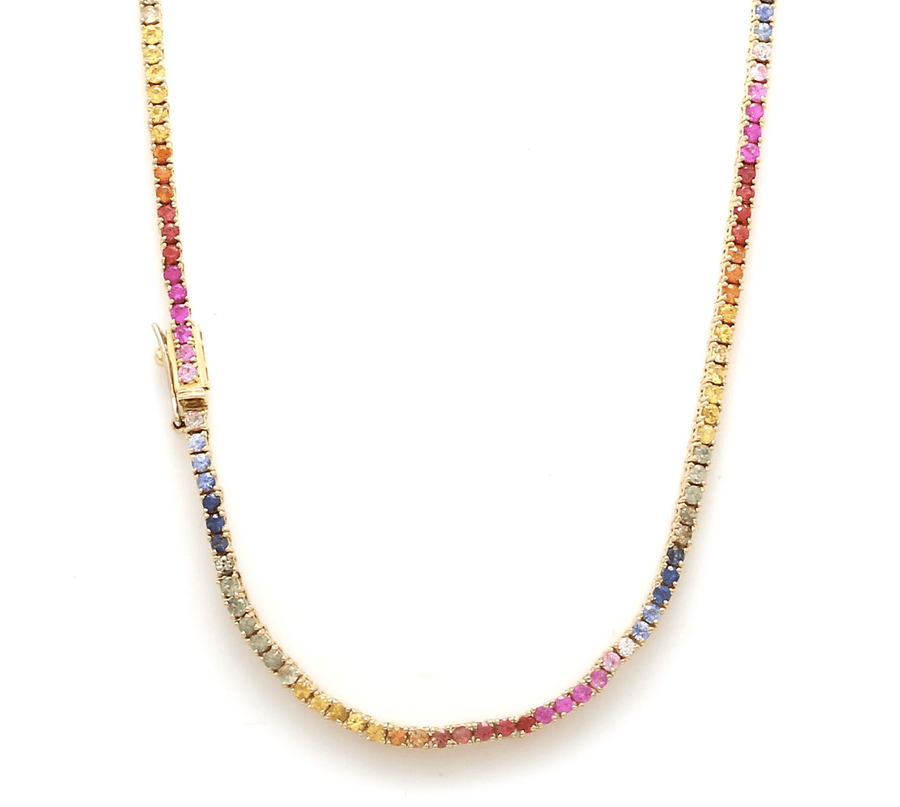 Necklaces 14K & 18K Gold Rainbow Sapphire Diamond Tennis Necklace