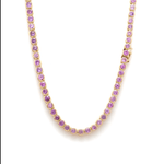Necklaces 18K Gold Bezel Set Pink to Purple Sapphire Emerald Necklace