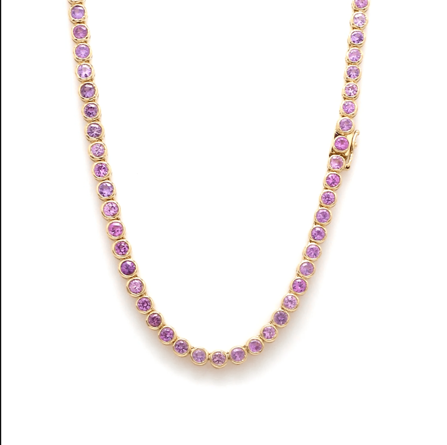 Necklaces 18K Gold Bezel Set Pink to Purple Sapphire Emerald Necklace