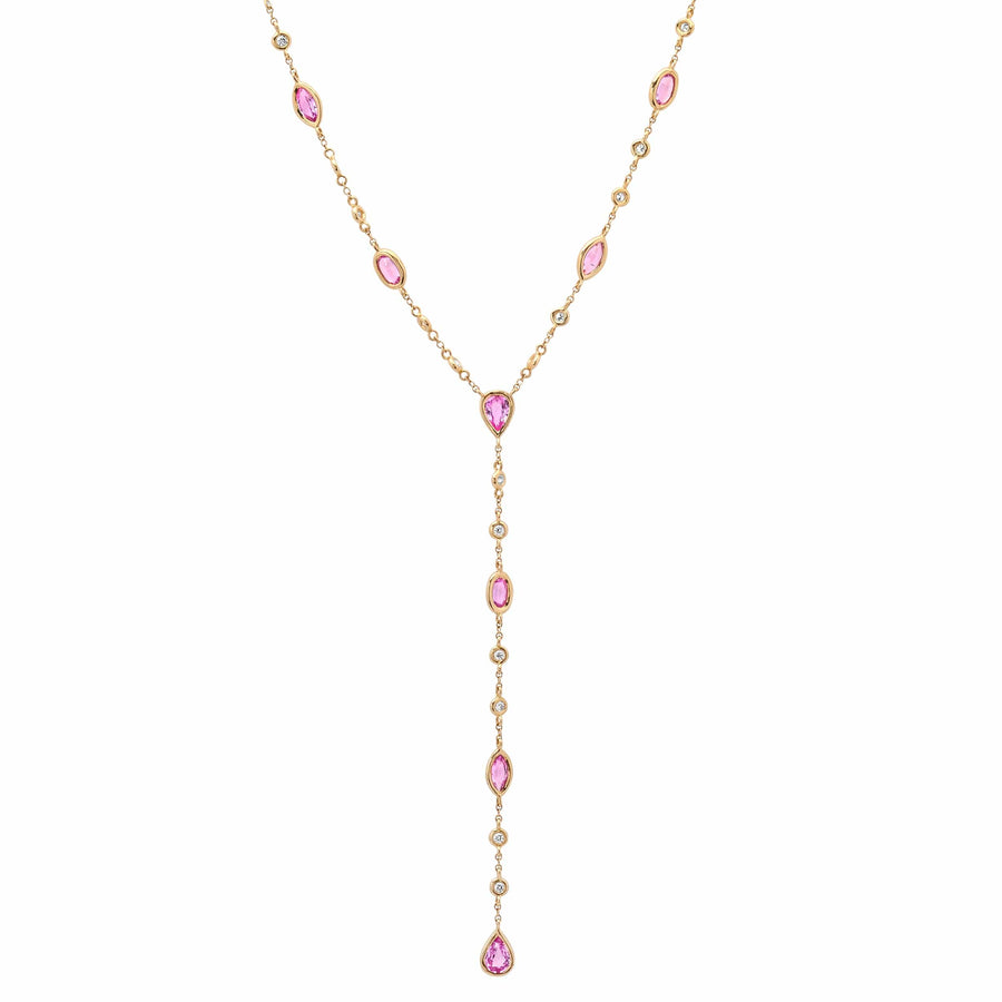 Necklaces Yellow Gold / 14K 14K Gold Pink Sapphire & Diamond Y Necklace