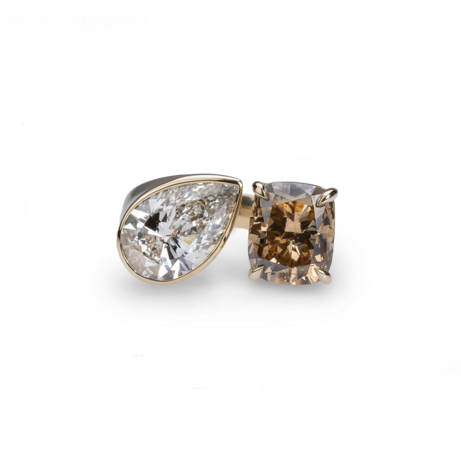Rings 14K & 18K Cognac Asscher Cut and Pear Cut Diamond Ring