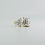 Rings 14K & 18K Gold Emerald Cut and Pear Cut Double Diamond Ring, Lab Grown