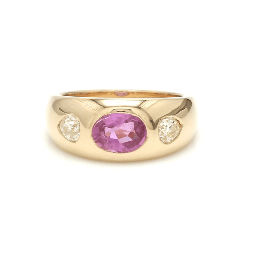 Rings 14K & 18K Gold Oval Pink Sapphire & Diamond Dome Ring
