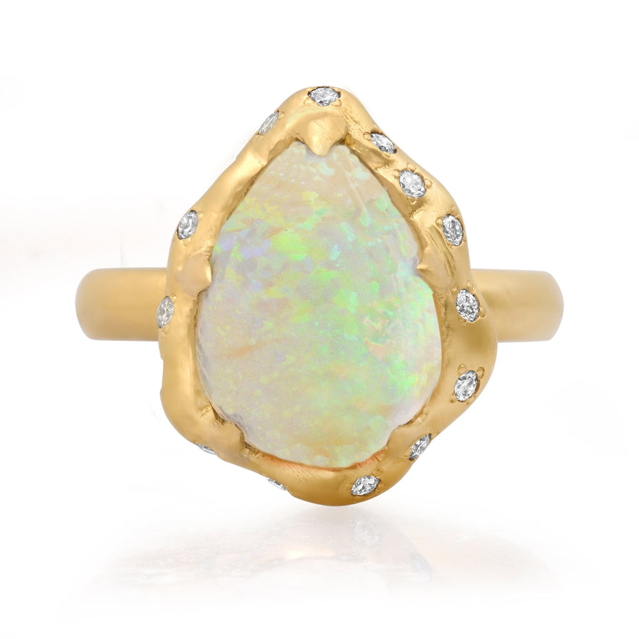 Rings 14K & 18K Pear Opal and Diamond Ring