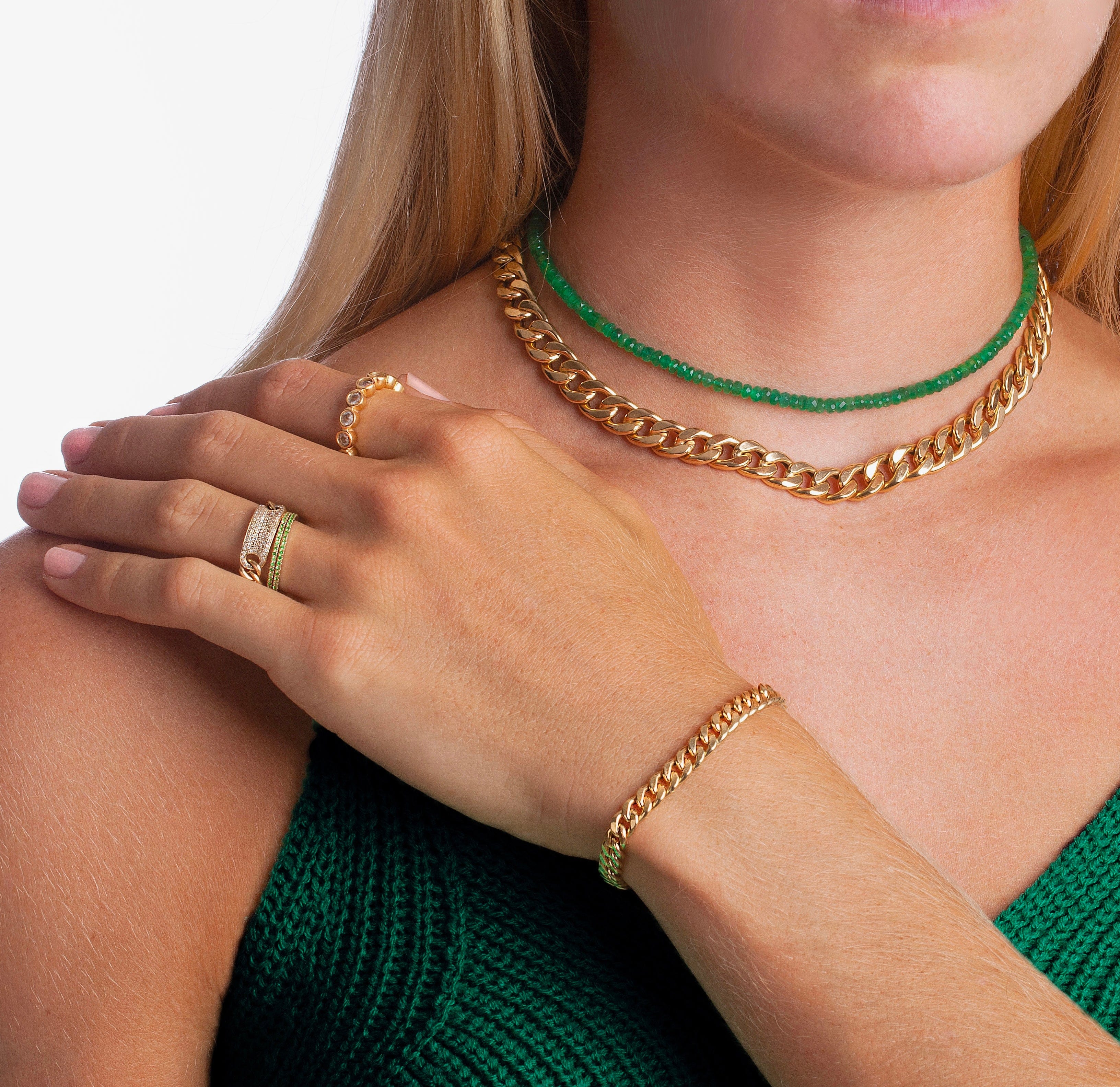 Rings 14K Gold and Emerald Color Tsavorite Eternity Stacking Rings