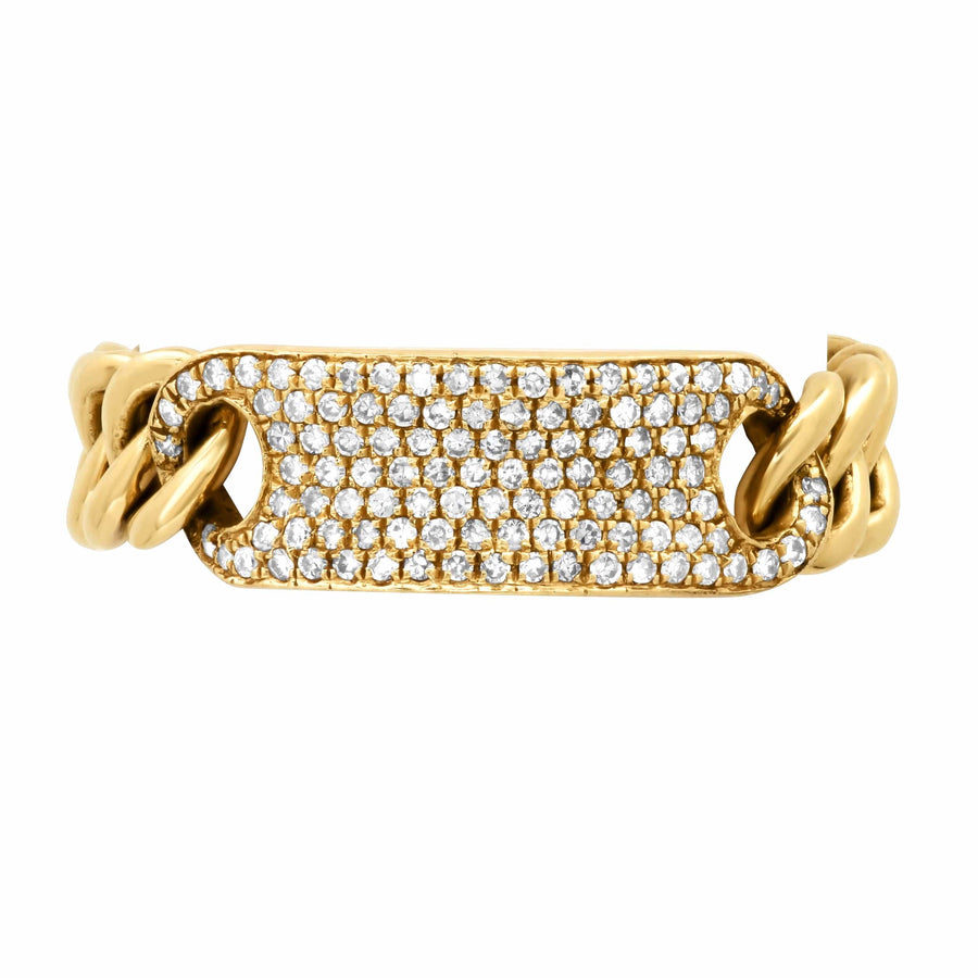 Rings 14K Gold Diamond Bar Cuban Chain Link Micro-Pave Ring