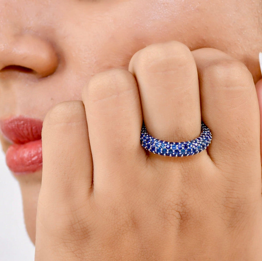 Rings 14K or 18K Gold Pave Blue Sapphire Eternity Band
