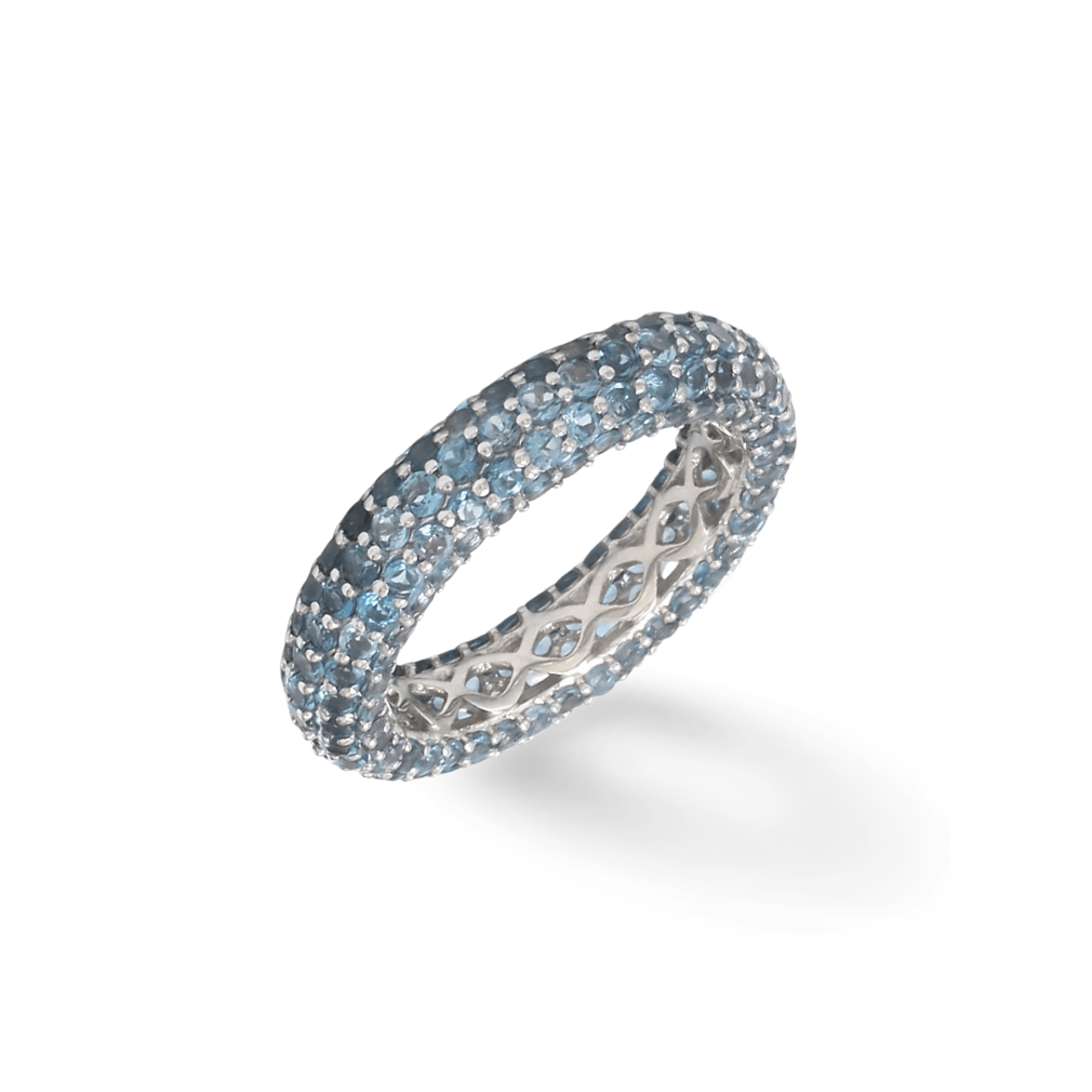 Rings 14K or 18K Gold Pave Blue Topaz Eternity Band
