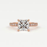 Rings 14K Rose Gold / 10.5 Princess Cut Pave Diamond Single Row, Hidden Halo