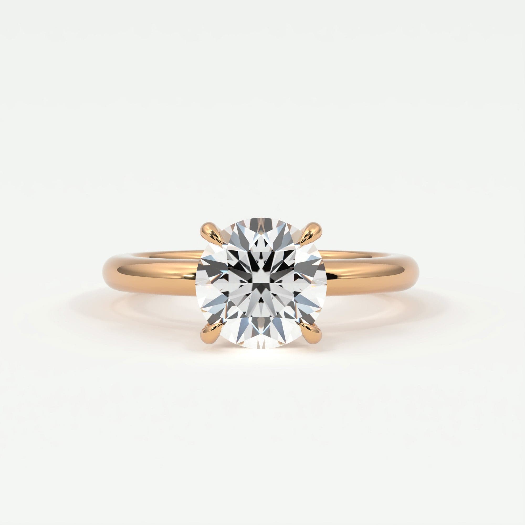 Rings 14K Rose Gold / 10.5 Round Brilliant Cut Pave Diamond Hidden Halo, Gold Band