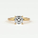 Rings 14K Rose Gold / 7 Cushion Cut Pave Diamond Hidden Halo, Gold Band