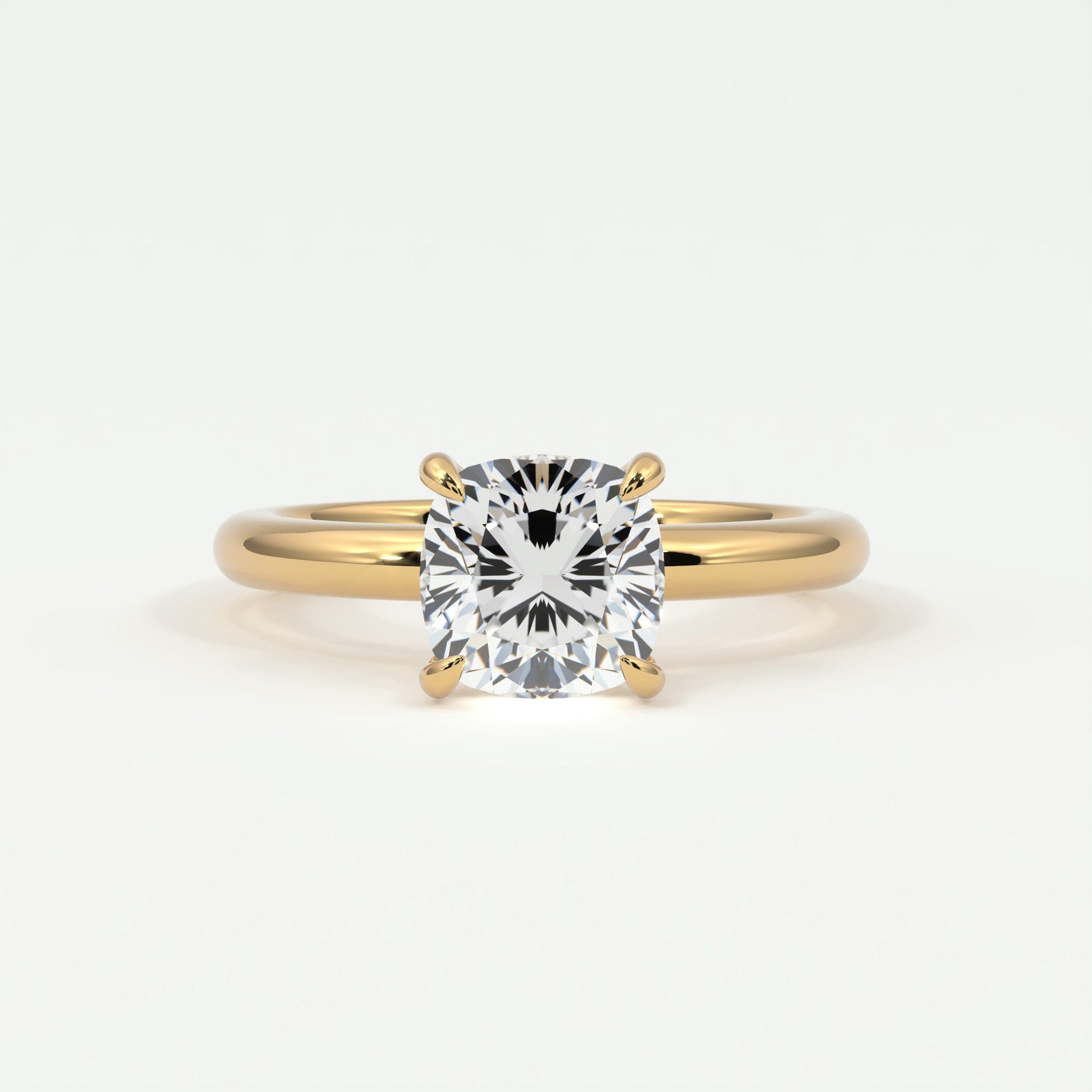 Rings 14K Rose Gold / 7 Cushion Cut Pave Diamond Hidden Halo, Gold Band