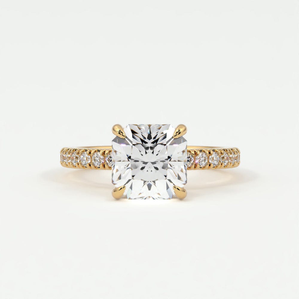 Rings 14K Rose Gold / 7 Square Radiant Diamond Pave Band, Hidden Halo