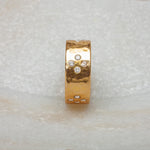 Rings 14K Solid Gold Thick Band with Diamonds Signature Ring