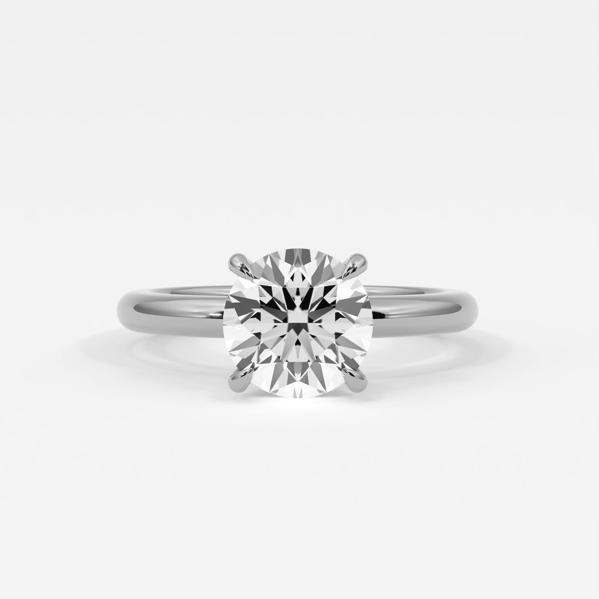 Rings 14K White Gold / 10.5 Round Brilliant Cut Pave Diamond Hidden Halo, Gold Band