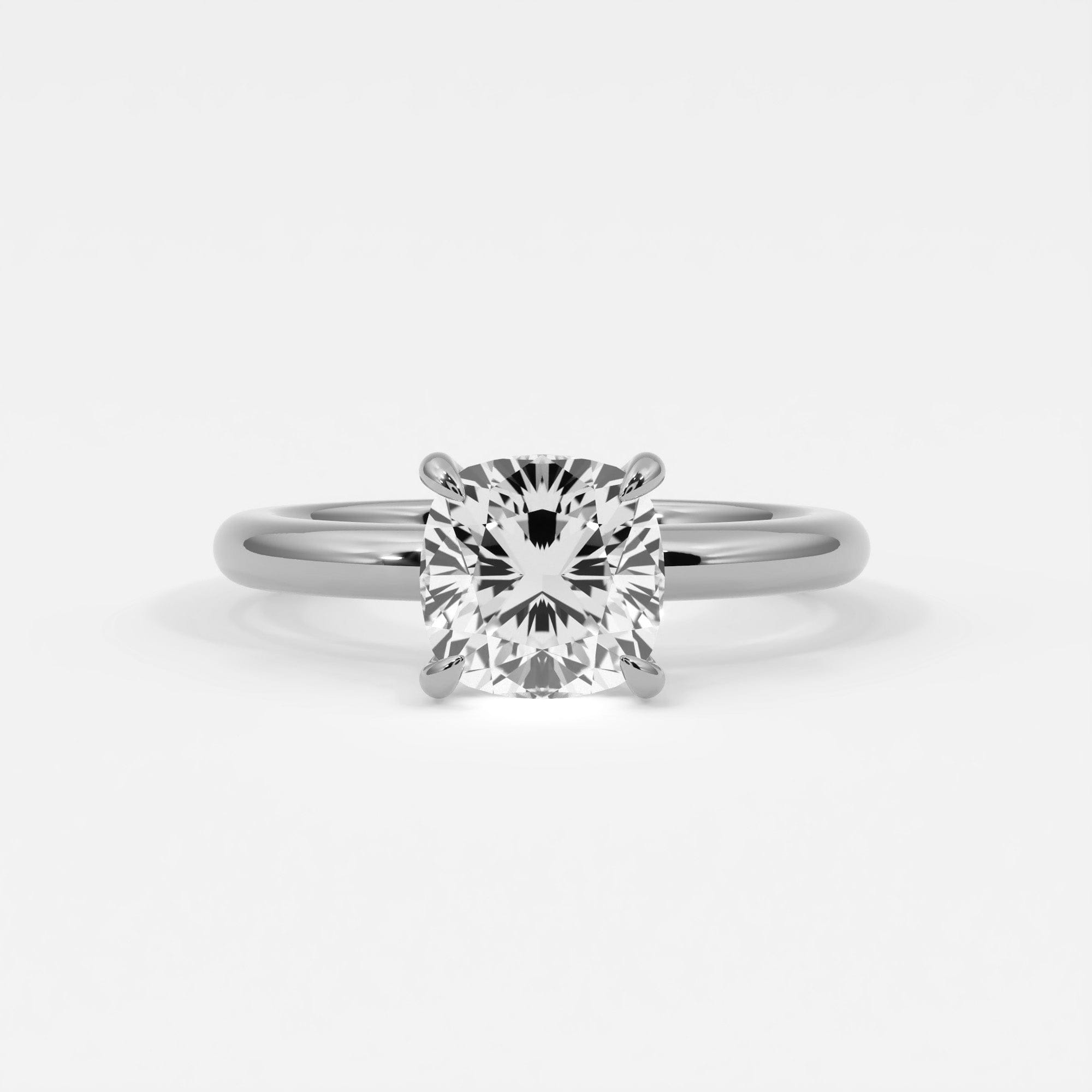 Rings 14K White Gold / 7 Cushion Cut Pave Diamond Hidden Halo, Gold Band