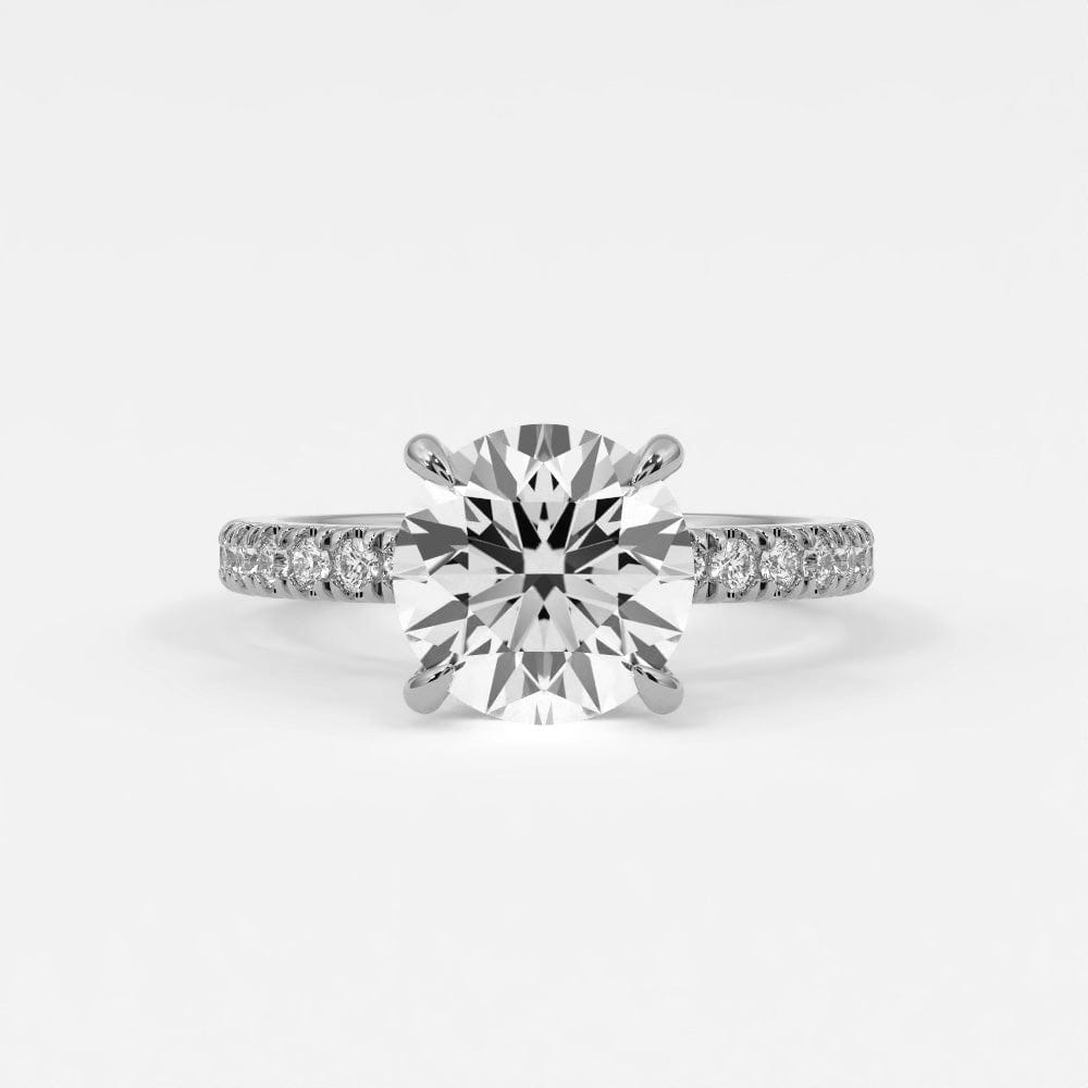 Rings 14K White Gold / 7 Round Brilliant Diamond Pave Band, Hidden Halo