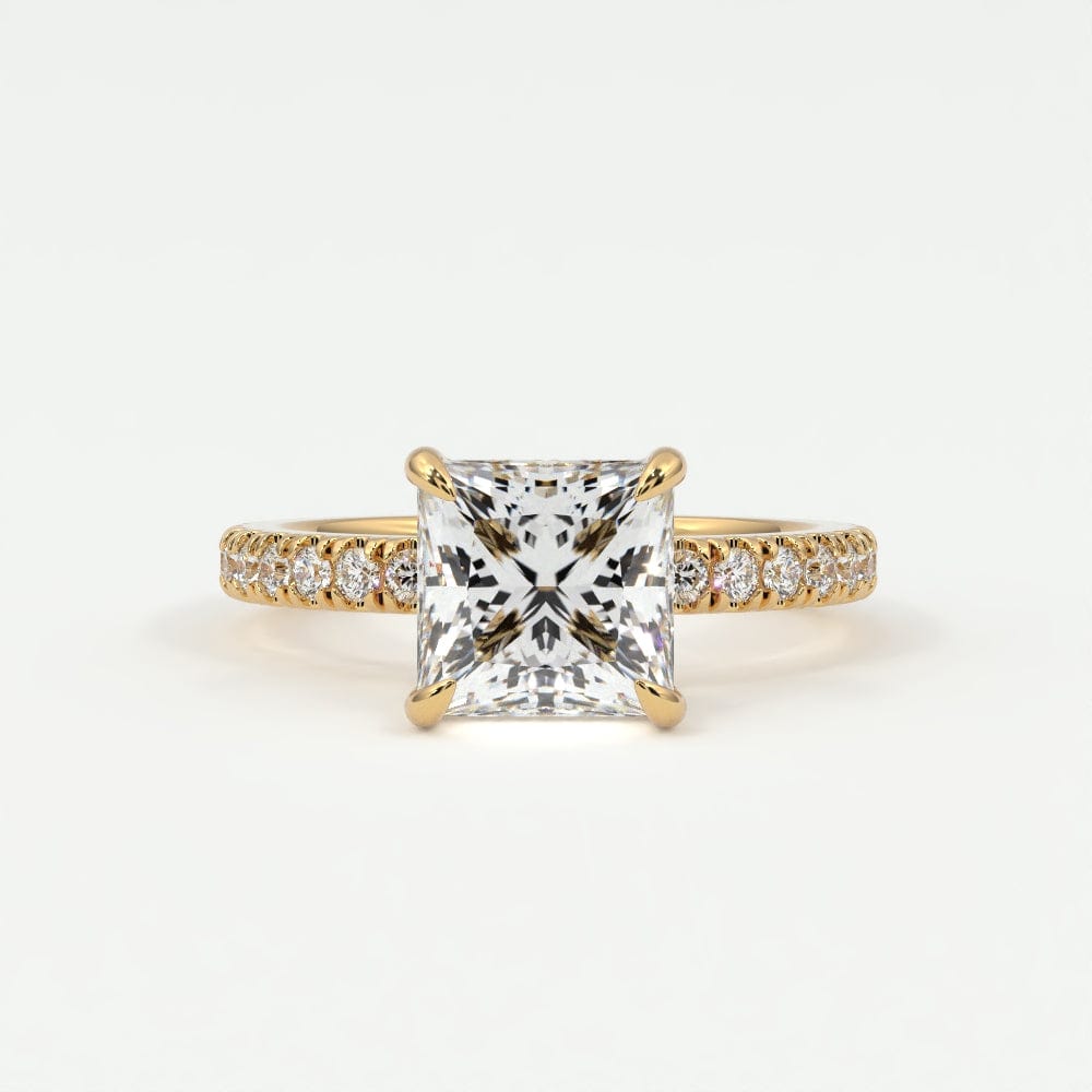 Rings 14K Yellow Gold / 10.5 Princess Cut Pave Diamond Single Row, Hidden Halo
