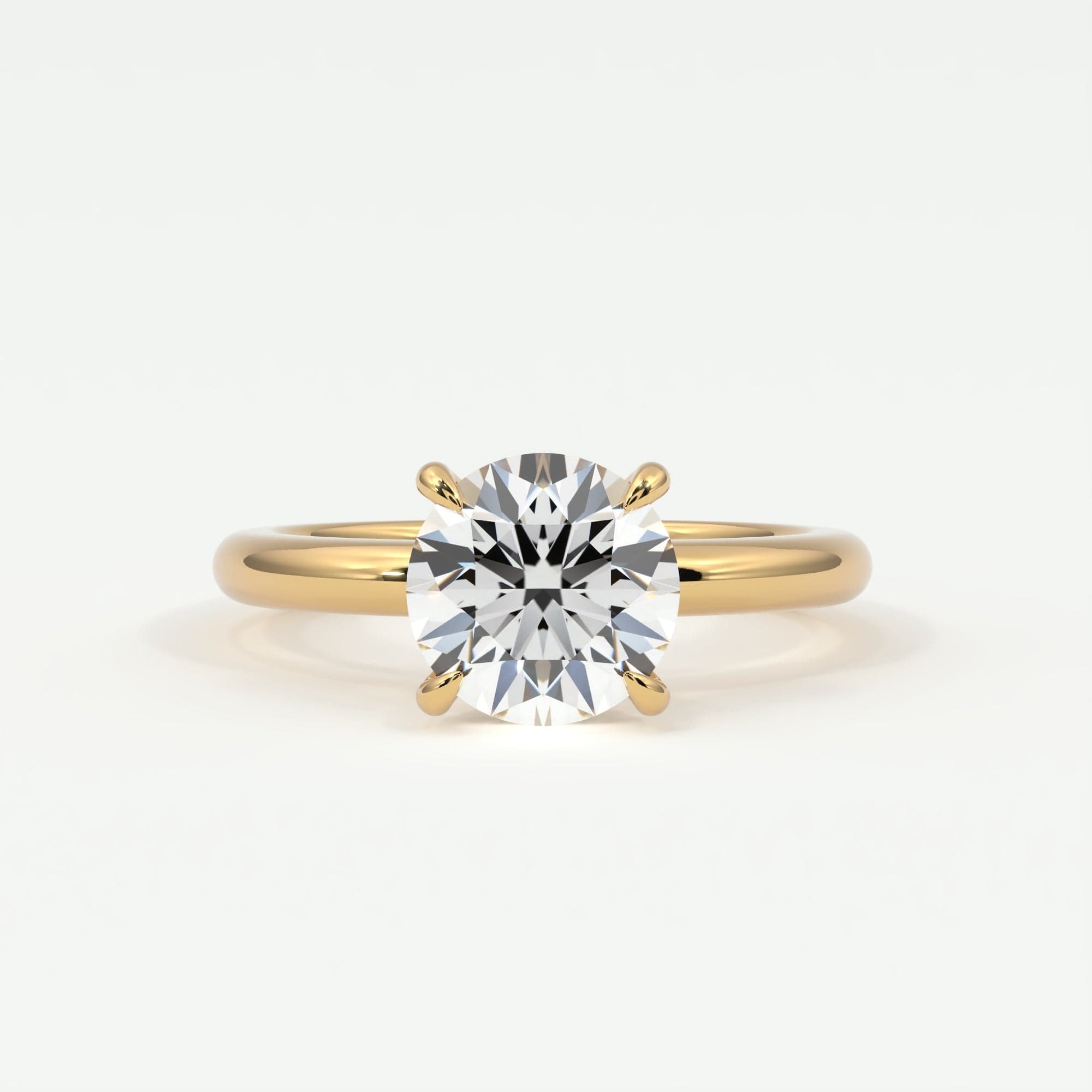 Rings 14K Yellow Gold / 10.5 Round Brilliant Cut Pave Diamond Hidden Halo, Gold Band