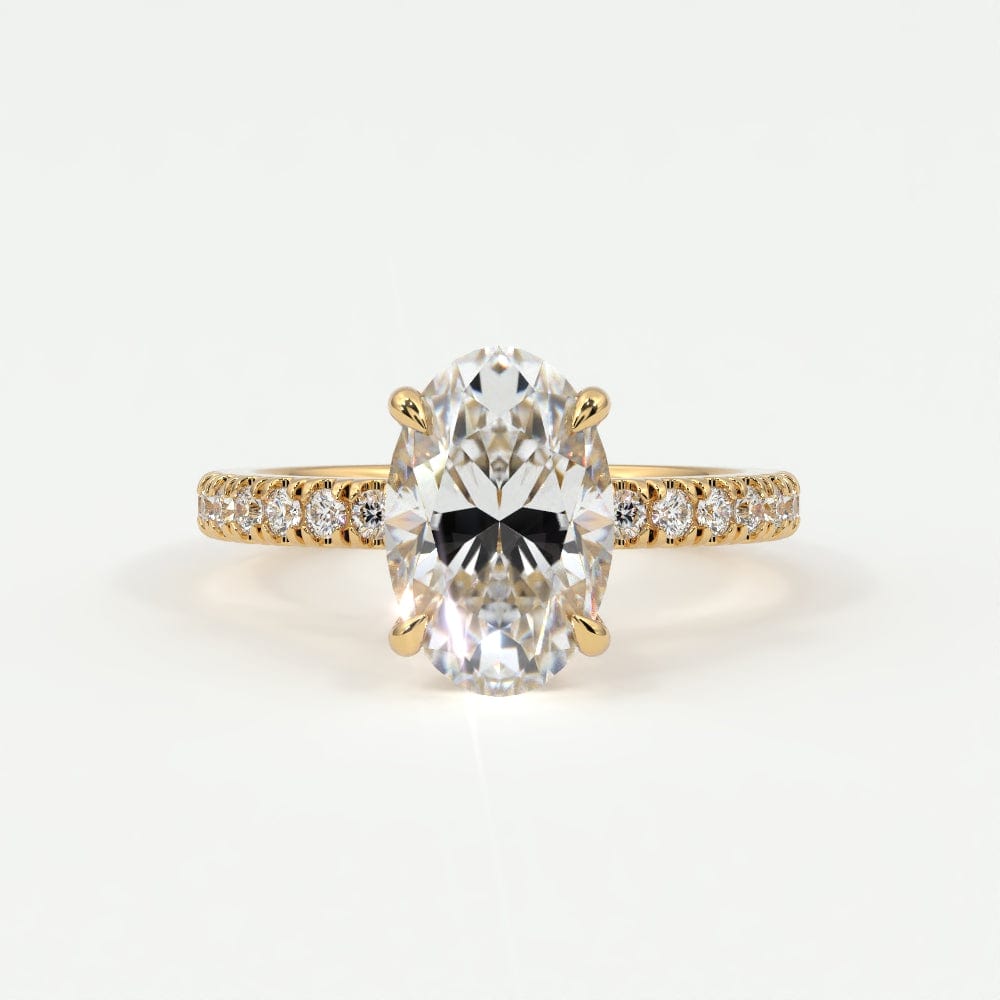 Rings 14K Yellow Gold / 7 Oval Cut Diamond Pave Band, Hidden Halo