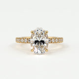 Rings 14K Yellow Gold / 7 Oval Cut Diamond Pave Band, Hidden Halo