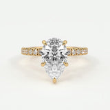 Rings 14K Yellow Gold / 7 Pear Shape Diamond Pave Band, Hidden Halo