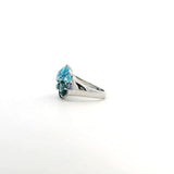 Rings 18K Gold Blue, Teal Topaz and Diamond Cluster Ring, Medium Band