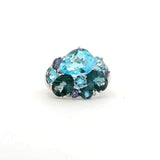 Rings 18K Gold Blue, Teal Topaz and Diamond Cluster Ring, Medium Band