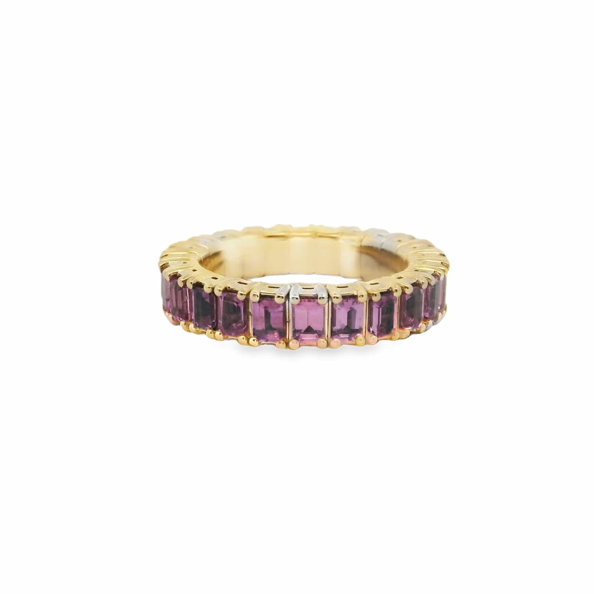 Rings 18K Gold Stretch Emerald Cut Pink Sapphire Ombre Eternity Ring