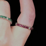 Rings 18K Gold Stretch Pink Sapphire Eternity Rings with One Diamond