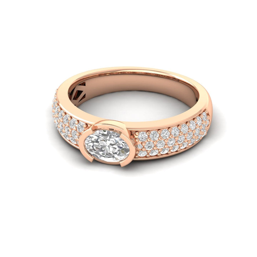 Rings 6 / Rose Gold / 14K 14K & 18K Gold East West Oval Diamond with Micro-Pave Diamond Ring, Lab Grown