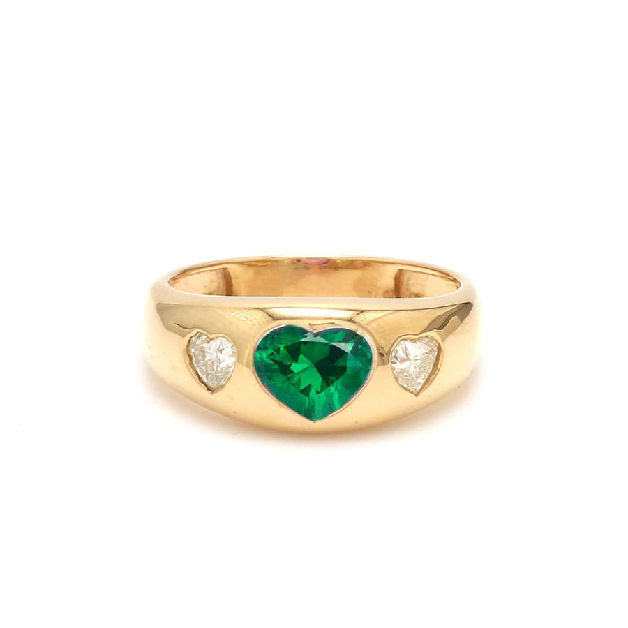Rings 6 / Rose Gold 14K & 18K Gold Heart Emerald & Diamond Dome Ring
