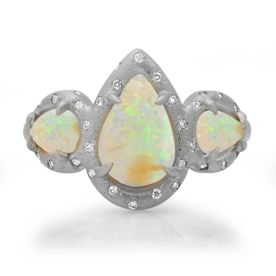 Rings 6 / White Gold / 14K 14K & 18K Three Opal and Diamond Ring